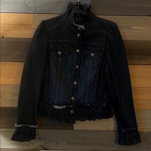 INC International Concepts Dark Denim Jacket with Ruffle Trim